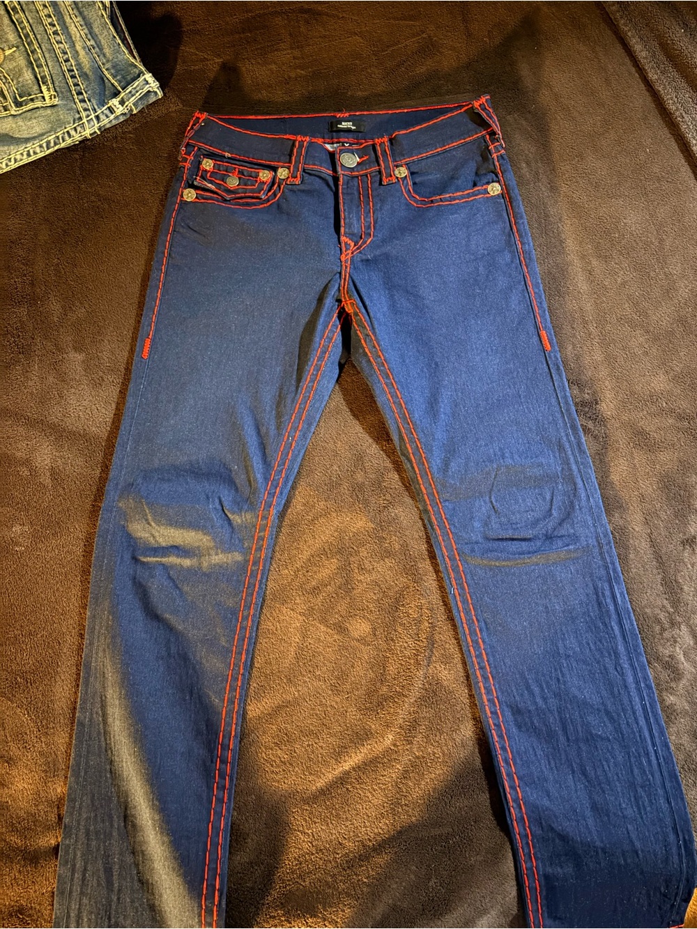 Men’s Dark Blue Jeans with Red Stitching